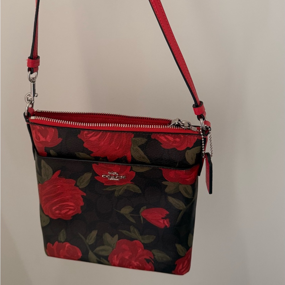 Coach Black and Red Floral Crossbody Bag